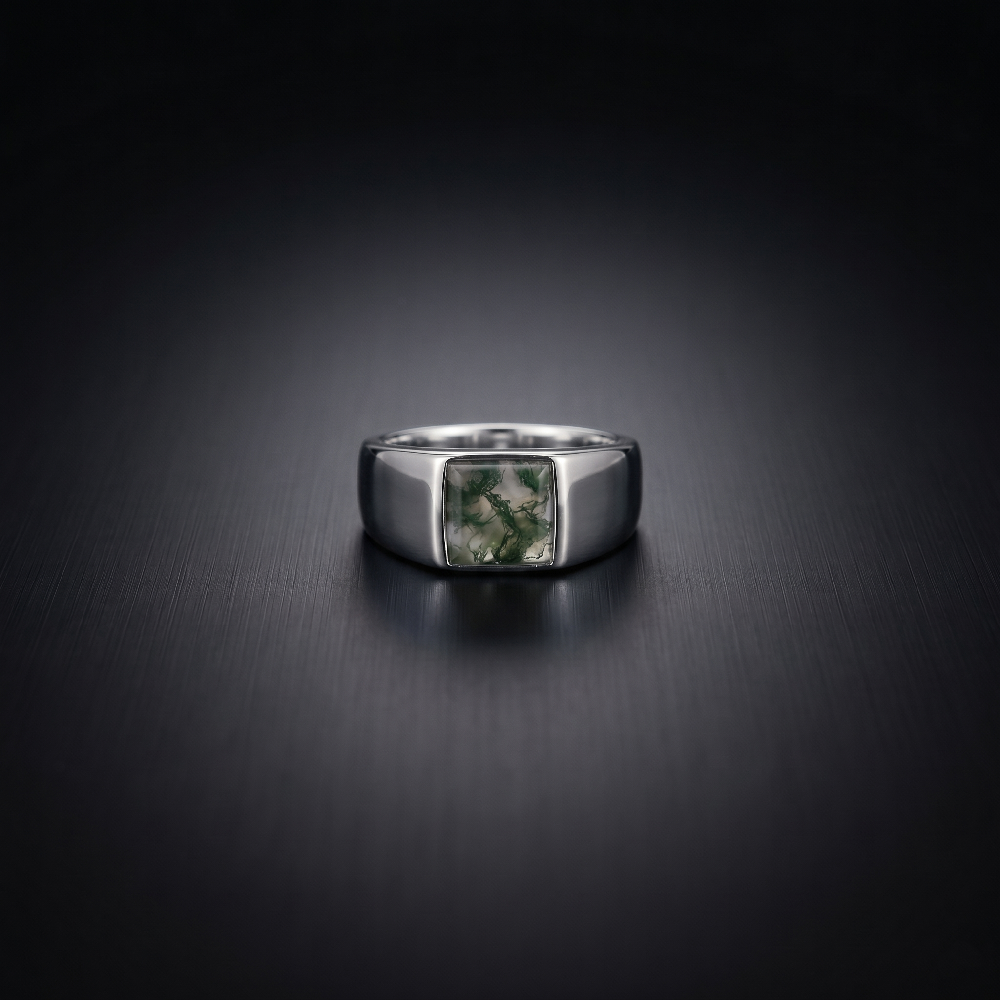 Moss Agate Signet Ring for Men