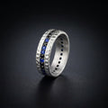 Blue Sapphire Men's Eternity Hammered Band