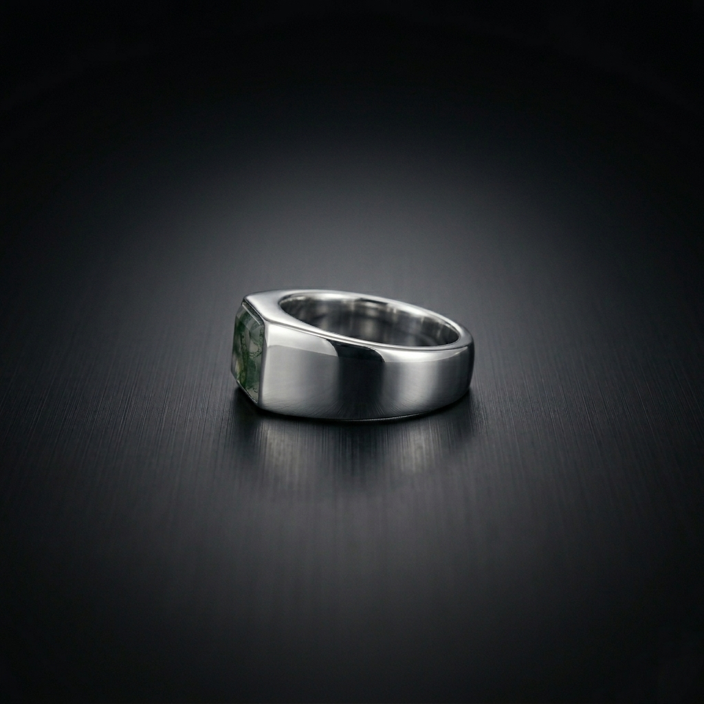 Moss Agate Signet Ring for Men