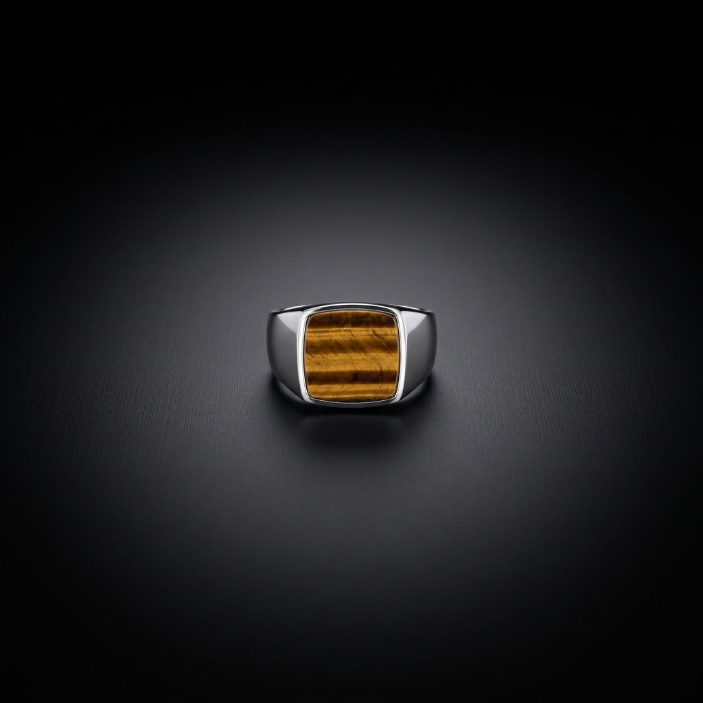 Tiger Eye Signet Men's Ring in Sterling Silver