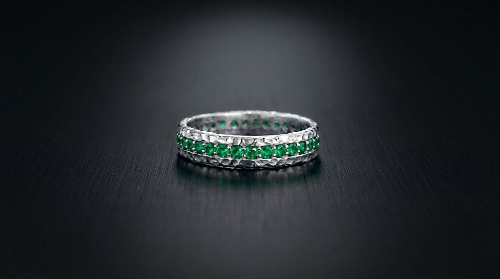 Green Emerald Eternity Men's Band Ring