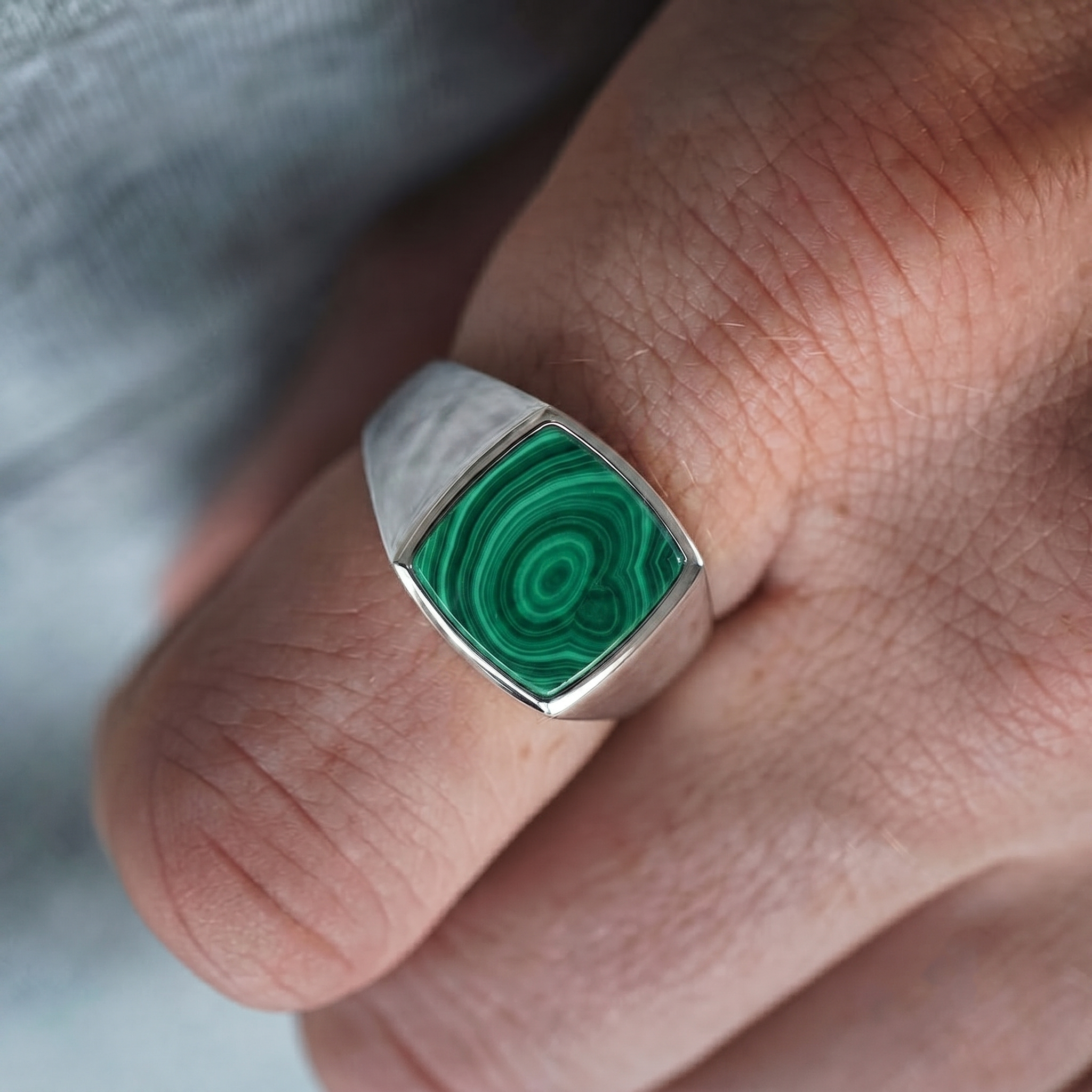Malachite Signet Men's Ring in Sterling Silver