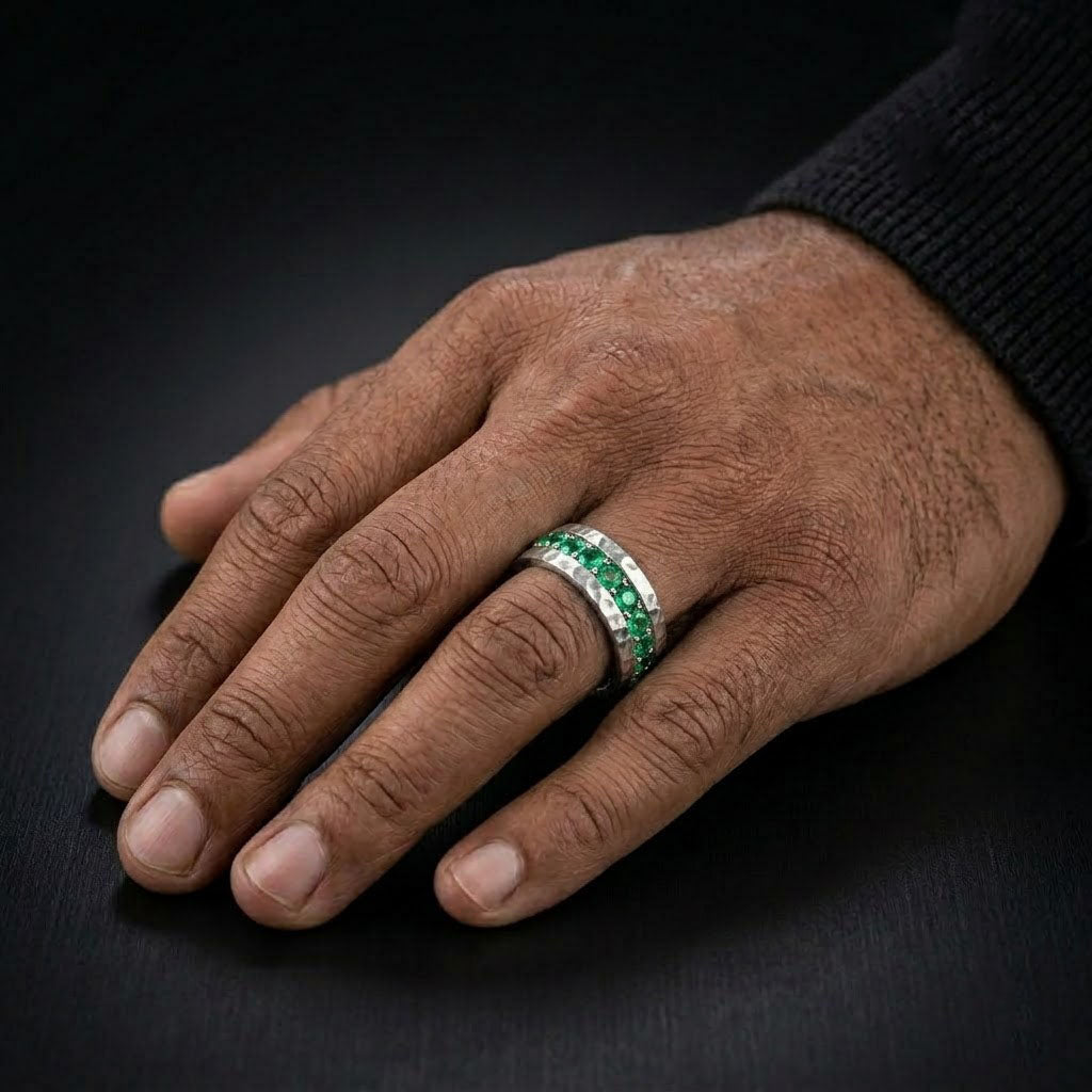 Green Emerald Eternity Men's Band Ring