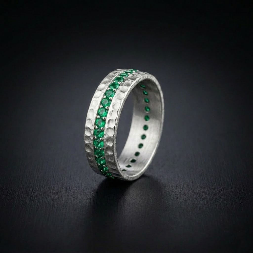 Green Emerald Eternity Men's Band Ring