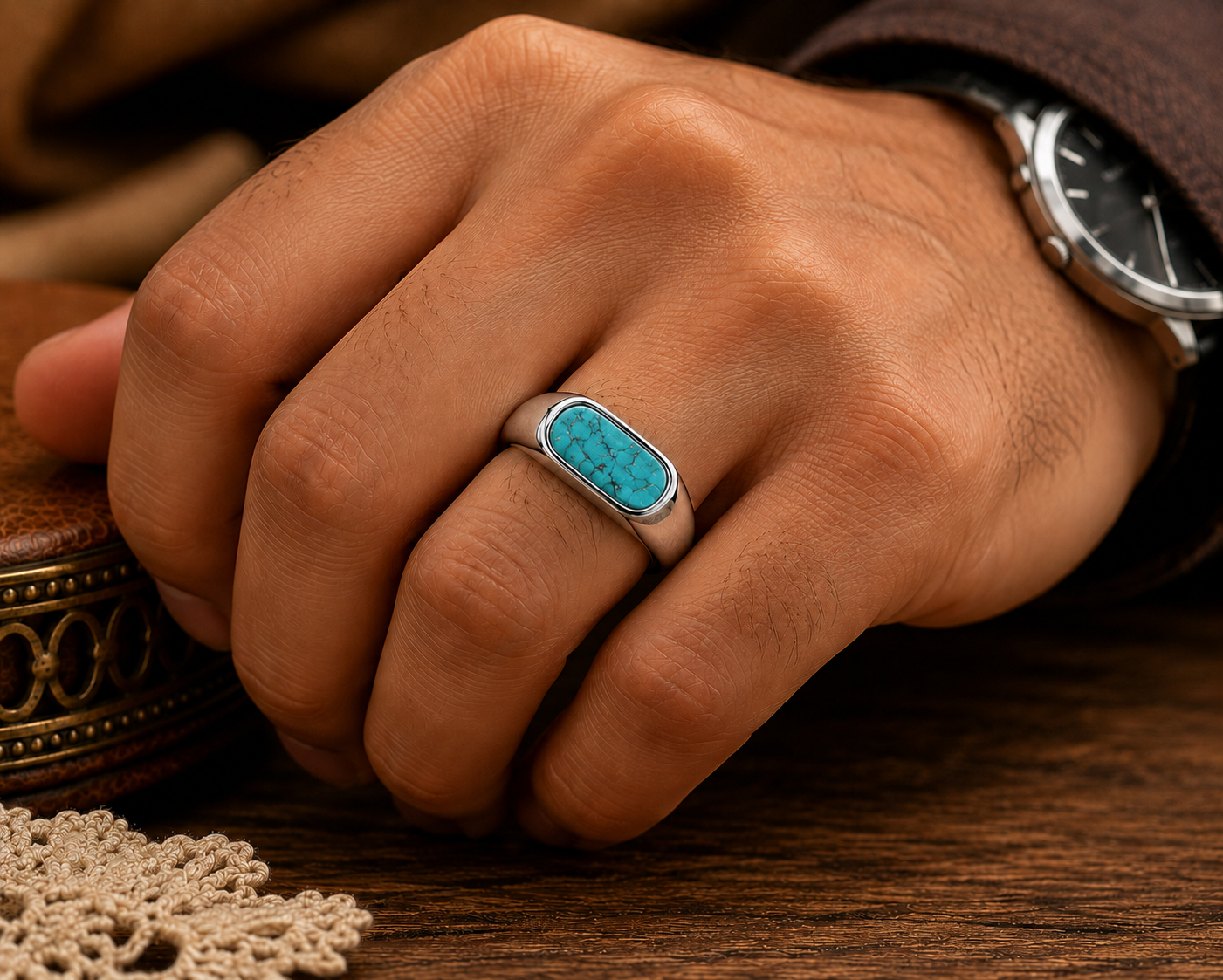 Dainty Men's Turquoise Ring