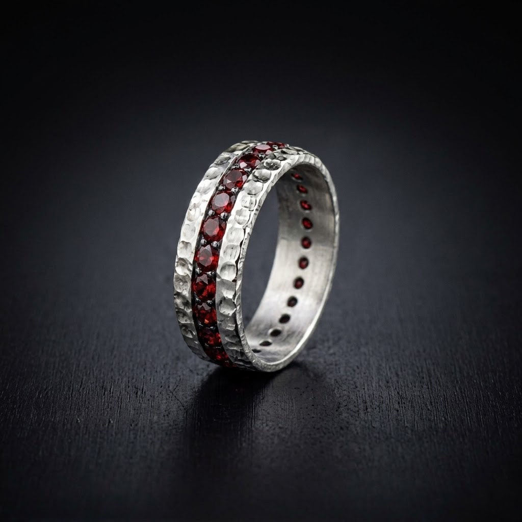 Red Garnet Eternity Men's Band Ring