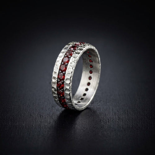 Red Garnet Eternity Men's Band Ring – 925 sterling silver Garnet ring by ZIVORI, detail view
