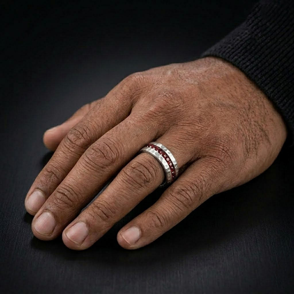 Red Garnet Eternity Men's Band Ring