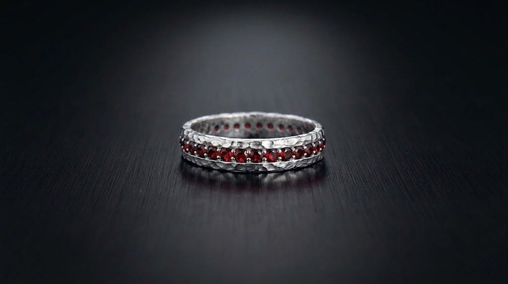 Red Garnet Eternity Men's Band Ring
