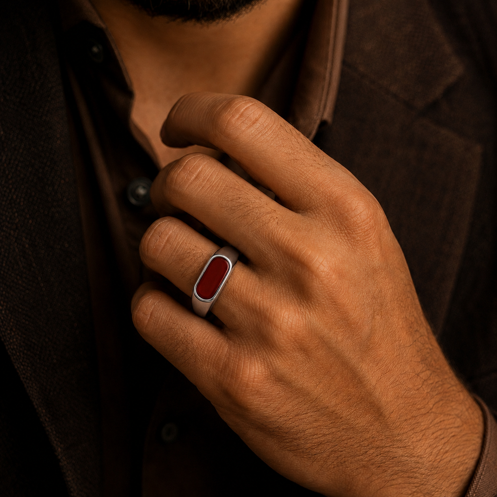 Dainty Red Onyx Men's Signet Ring