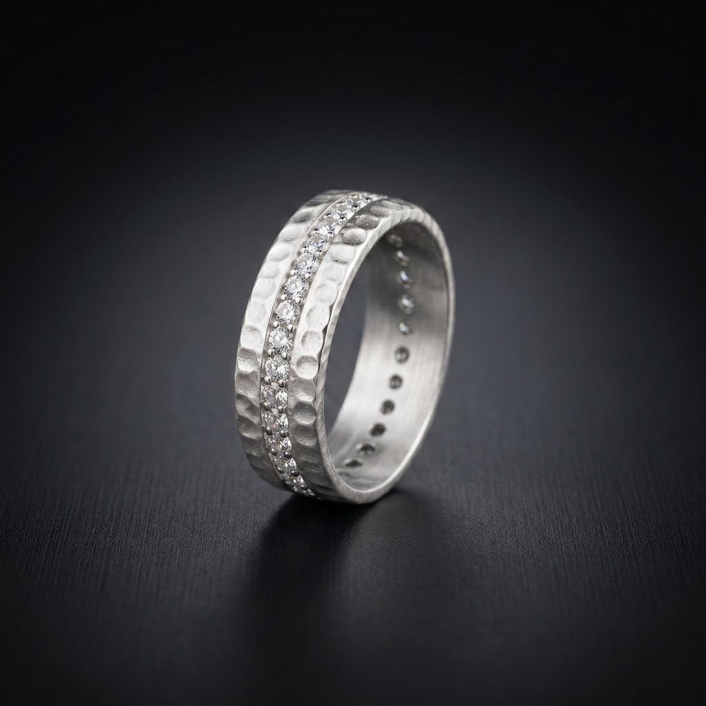 White Zircon Eternity Men's Band Ring