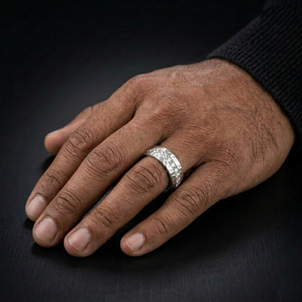 White Zircon Eternity Men's Band Ring