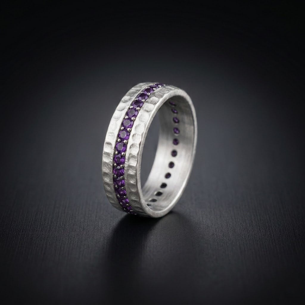 Purple Amethyst Eternity Men's Band Ring