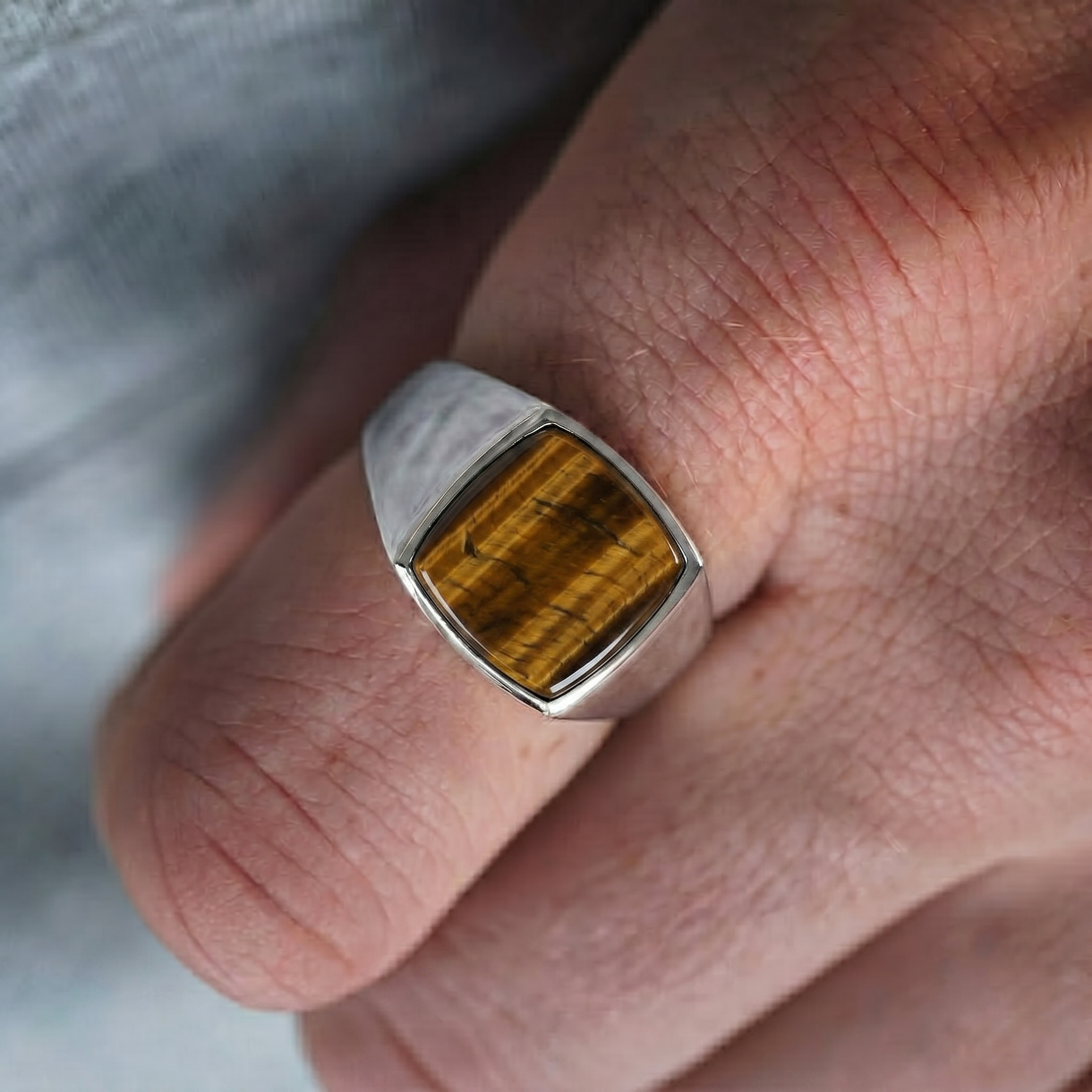 Tiger Eye Signet Men's Ring in Sterling Silver