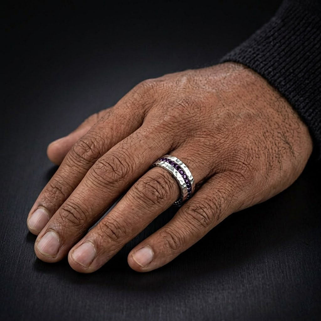 Purple Amethyst Eternity Men's Band Ring