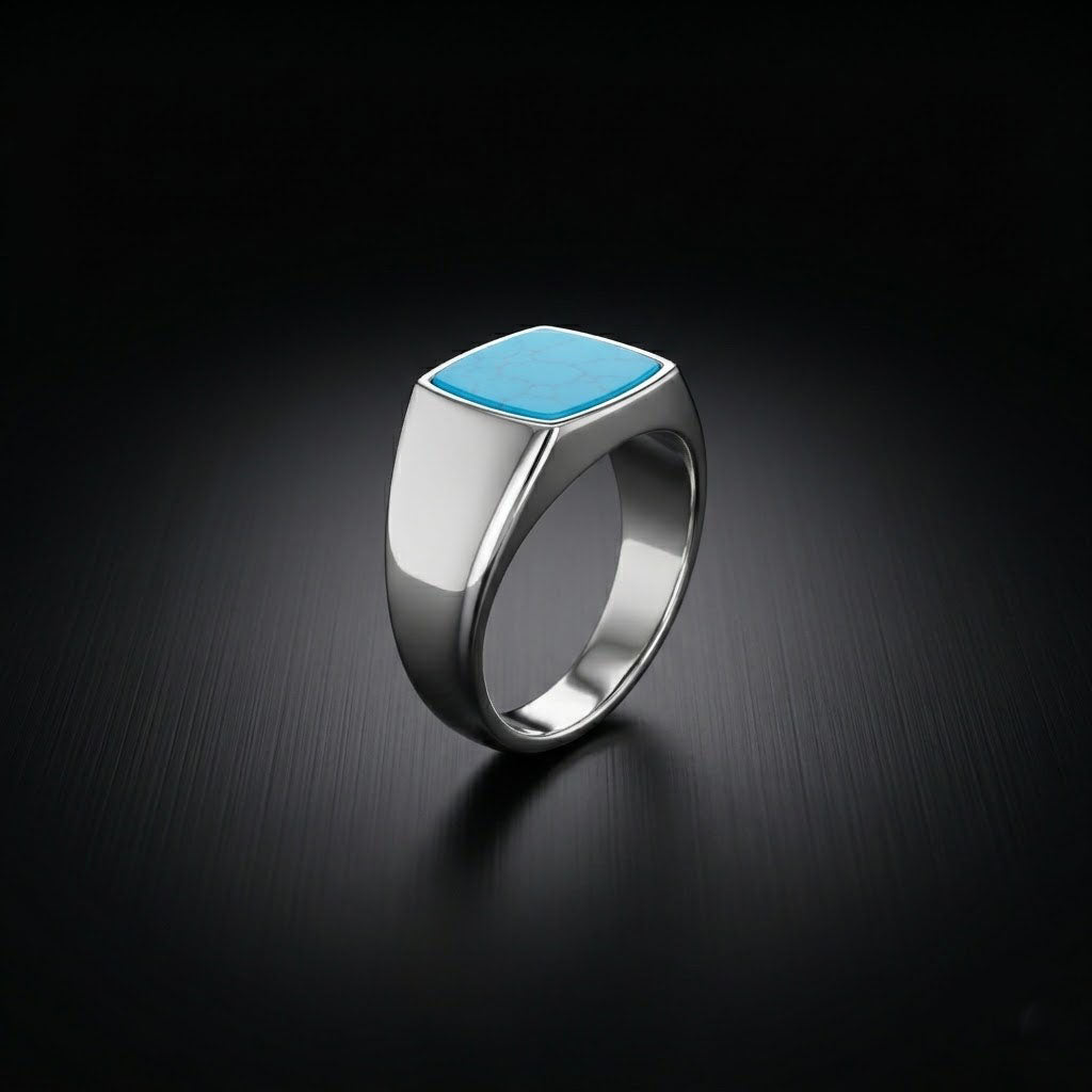 Men's Turquoise Signet Ring in Sterling Silver