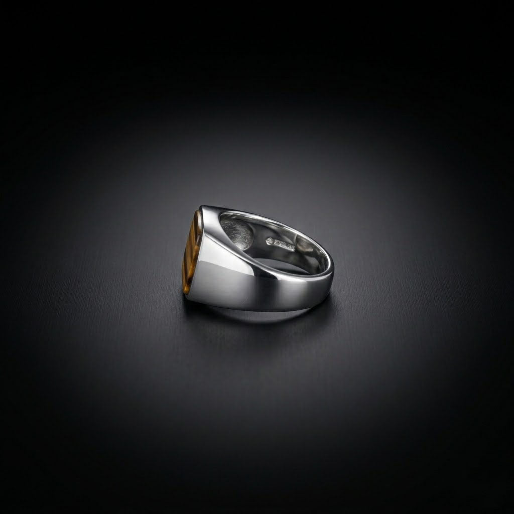 Tiger Eye Signet Men's Ring in Sterling Silver