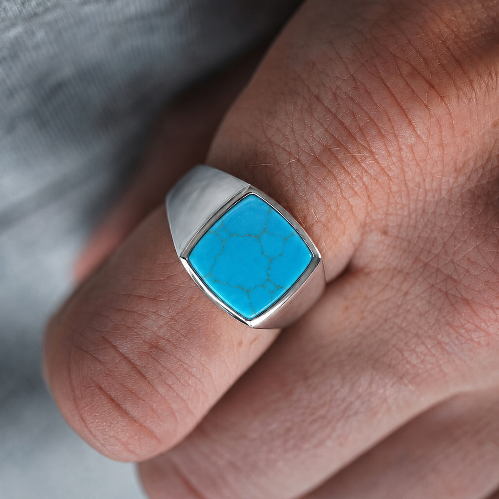 Men's Turquoise Signet Ring in Sterling Silver