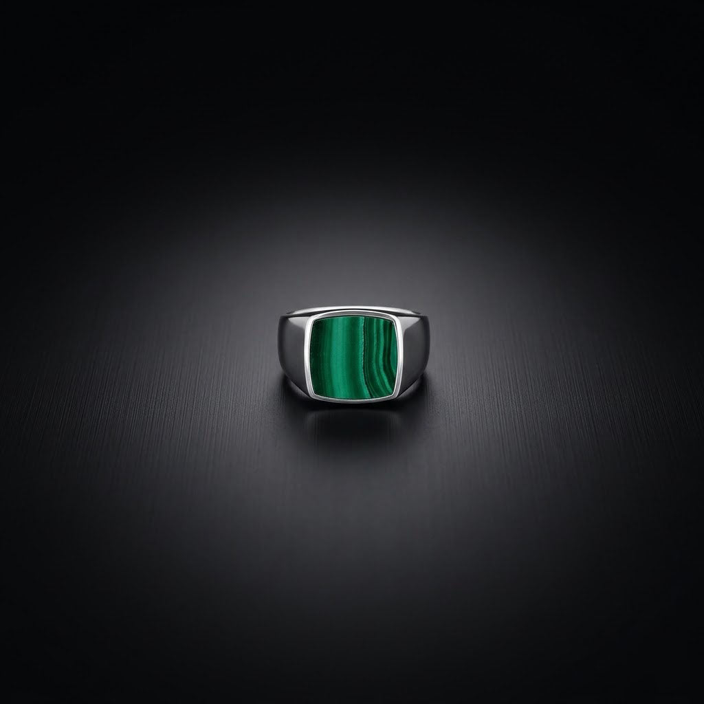 Malachite Signet Men's Ring in Sterling Silver
