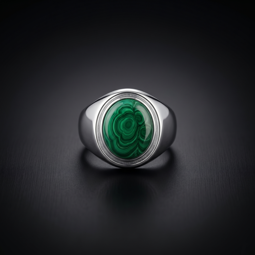 Men’s Sterling Silver Malachite Signet Ring
