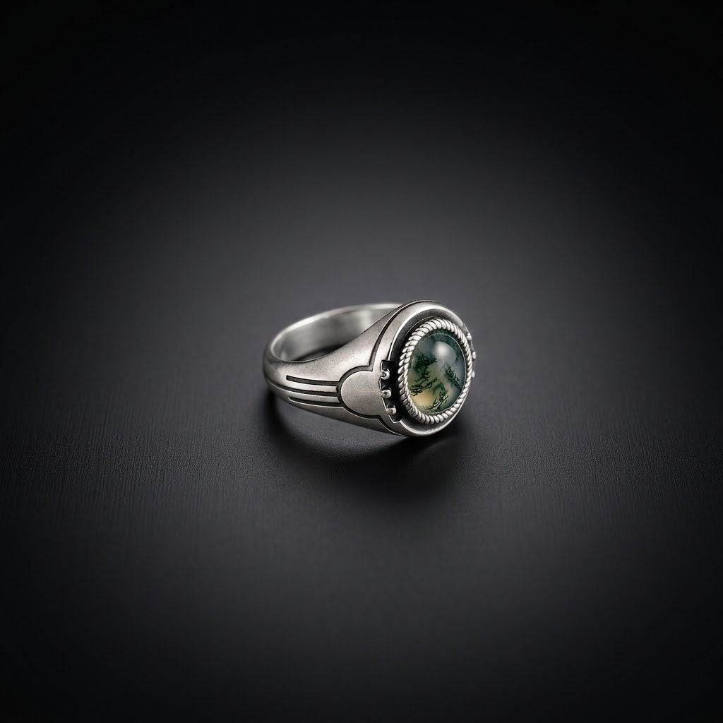 Moss Agate Men's Signet Ring