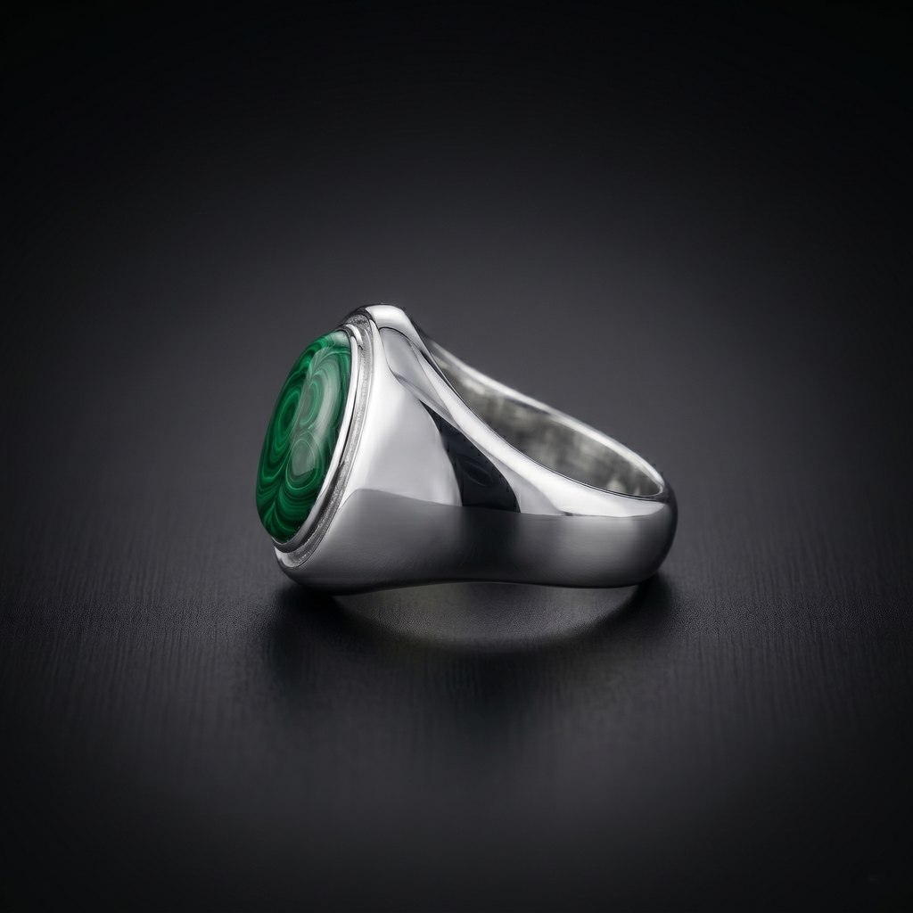 Men’s Sterling Silver Malachite Signet Ring