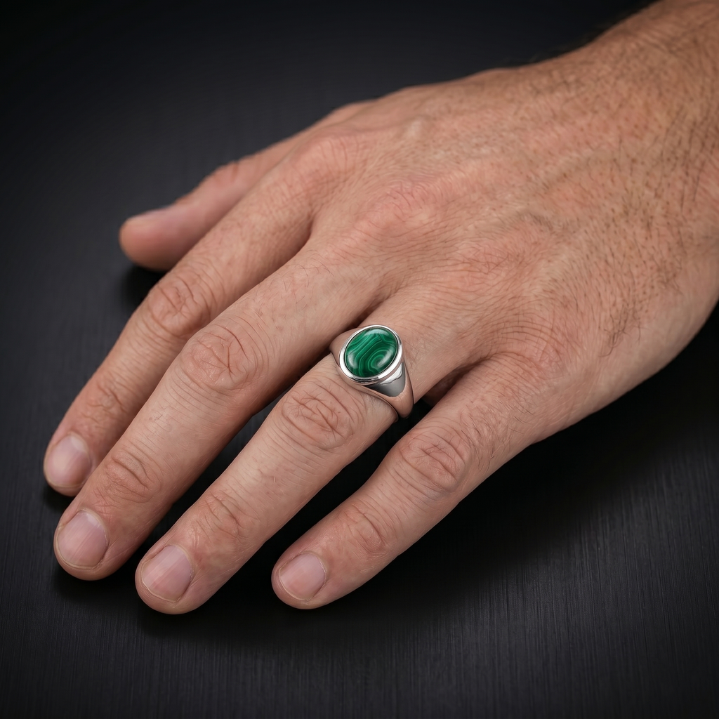Men’s Sterling Silver Malachite Signet Ring