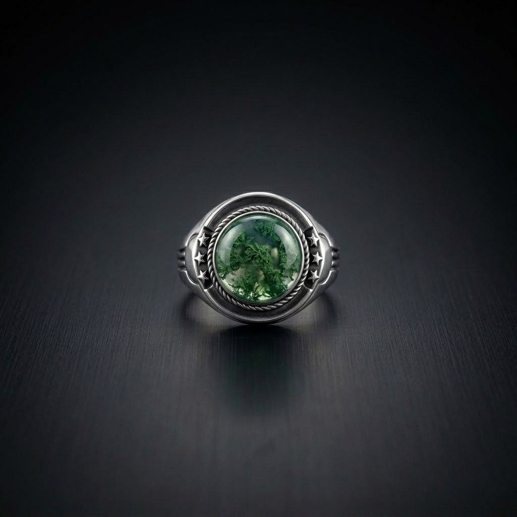 Moss Agate Men's Signet Ring