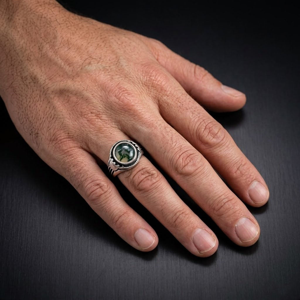 Moss Agate Men's Signet Ring