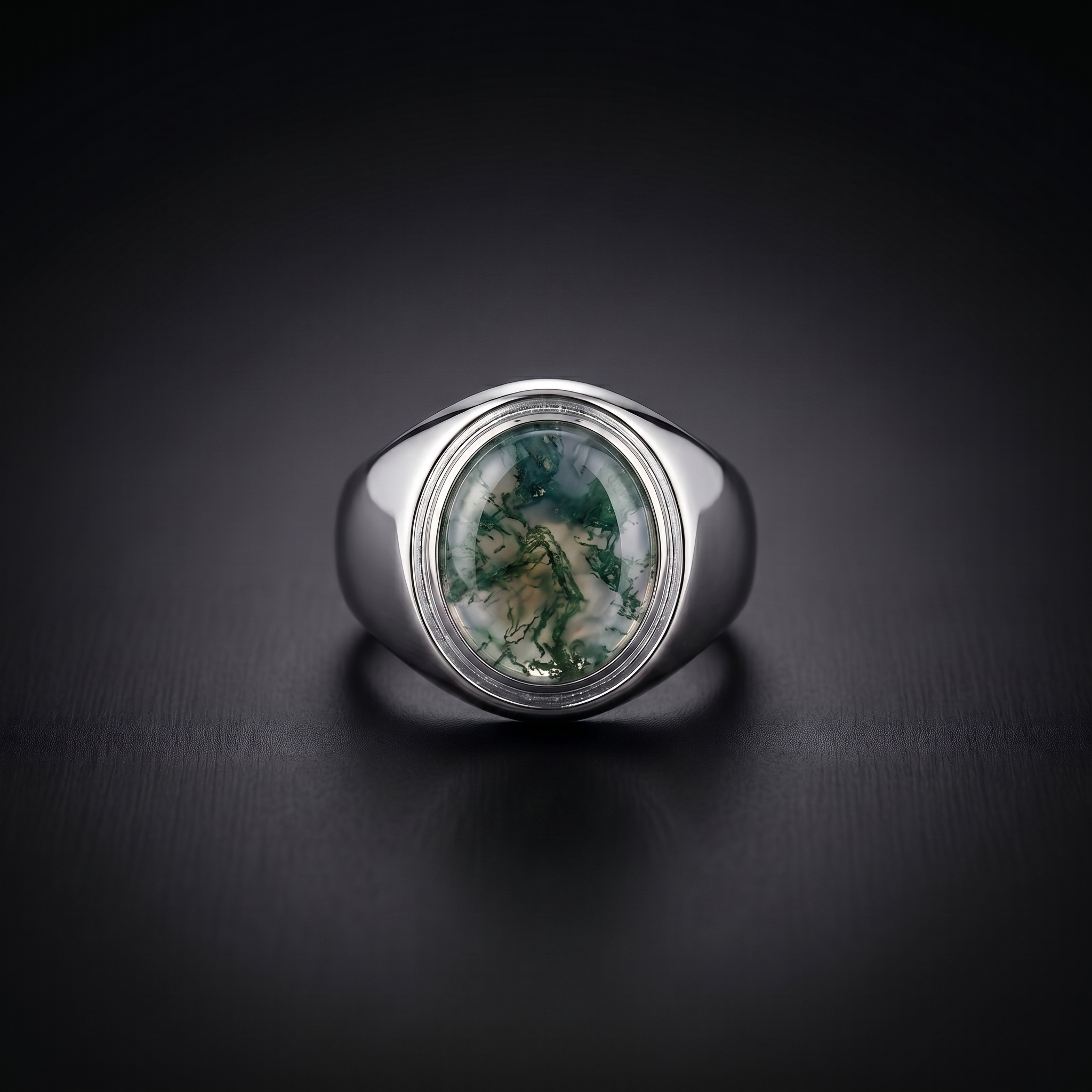 Men’s Sterling Silver Moss Agate Signet Ring