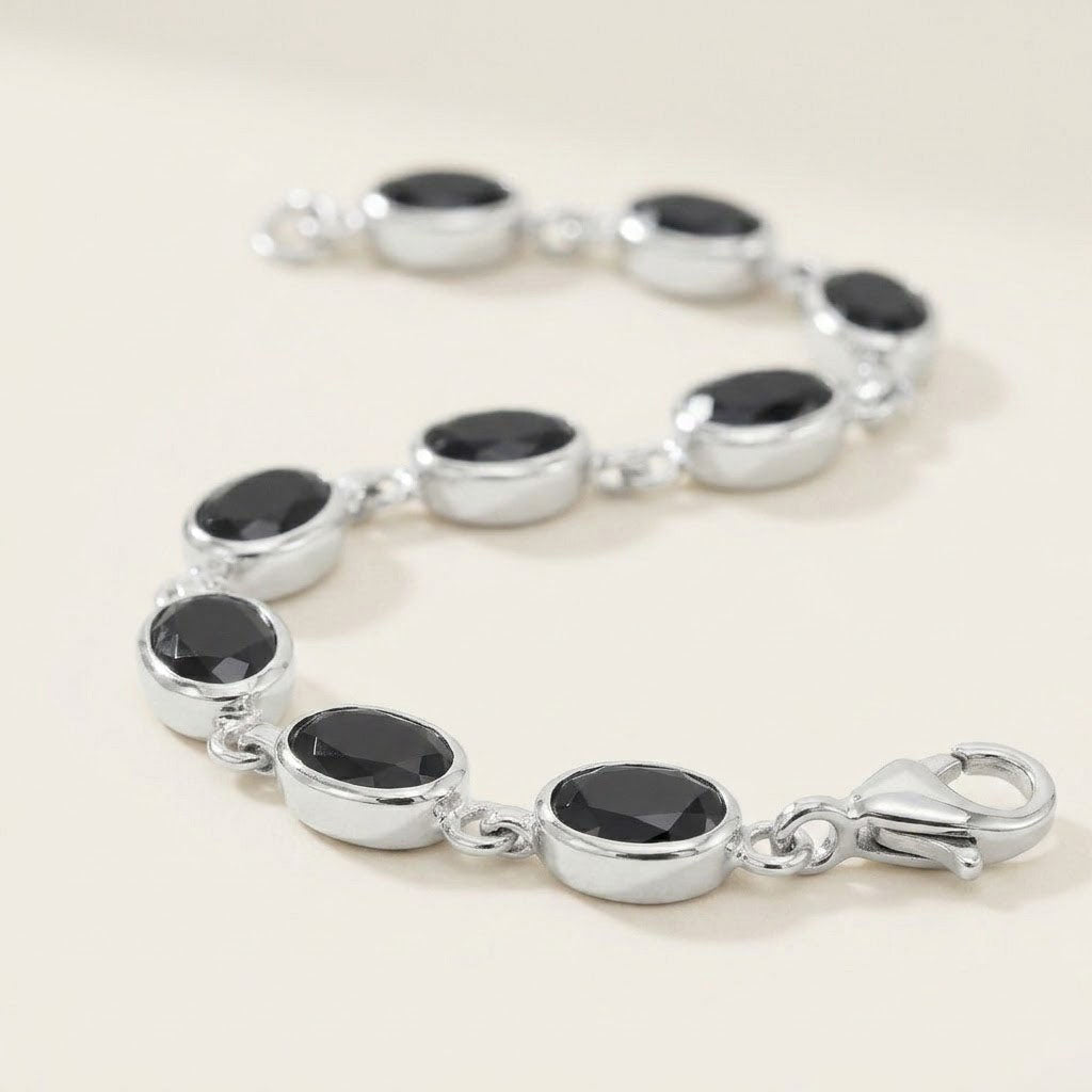 Black Spinel Link Bracelet | Sterling Silver