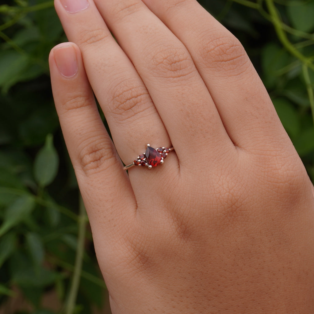 Crimson Teardrop Garnet Cluster Ring