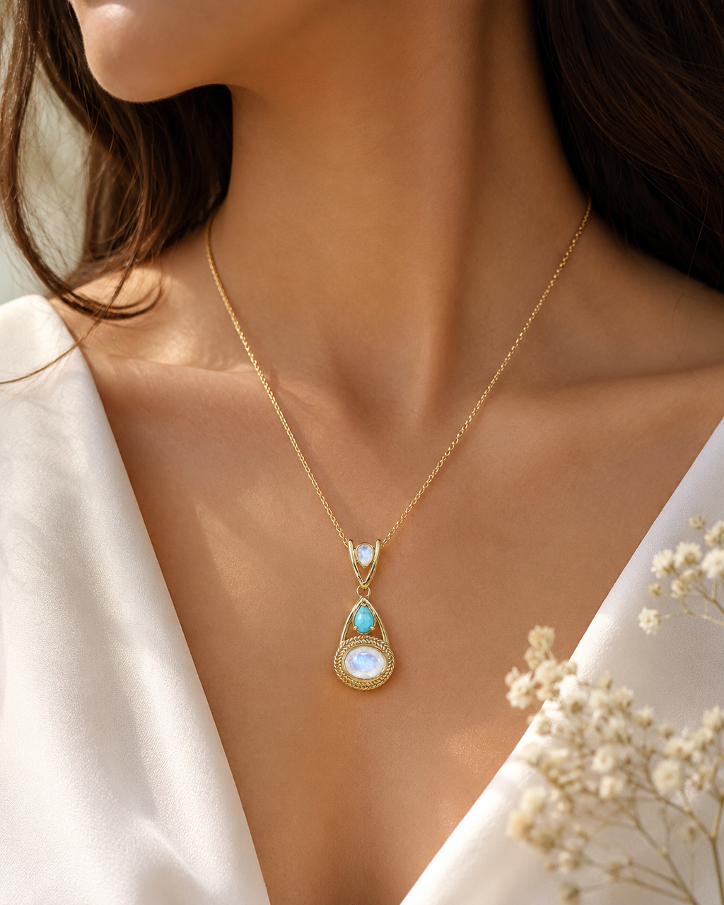 The Golden Tide Sleeping beauty and Moonstone Pendant