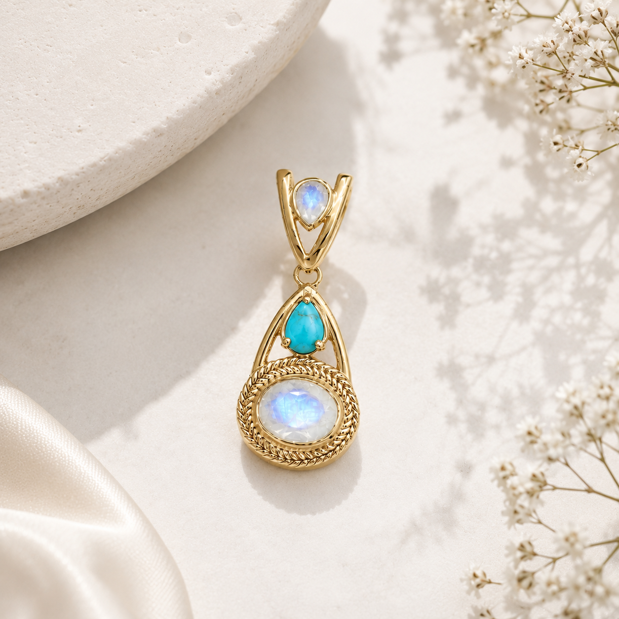 The Golden Tide Sleeping beauty and Moonstone Pendant