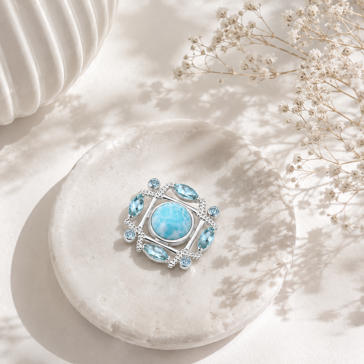 The Caribbean Grid Larimar and Blue Topaz Pendant