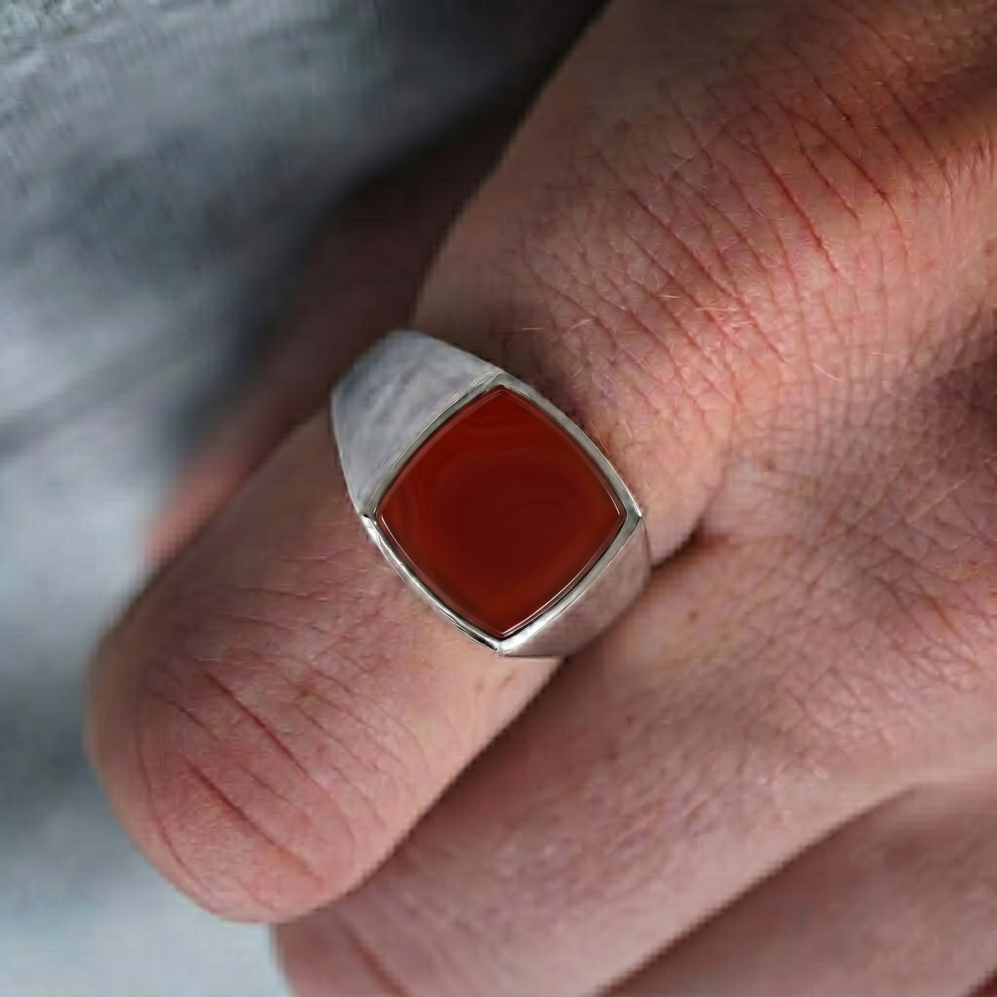 Red Onyx Signet Men's Ring in Sterling Silver