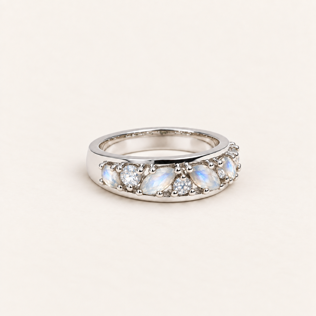 The Moonstone Eternity Ring – 925 sterling silver Moonstone ring by ZIVORI, alternate angle