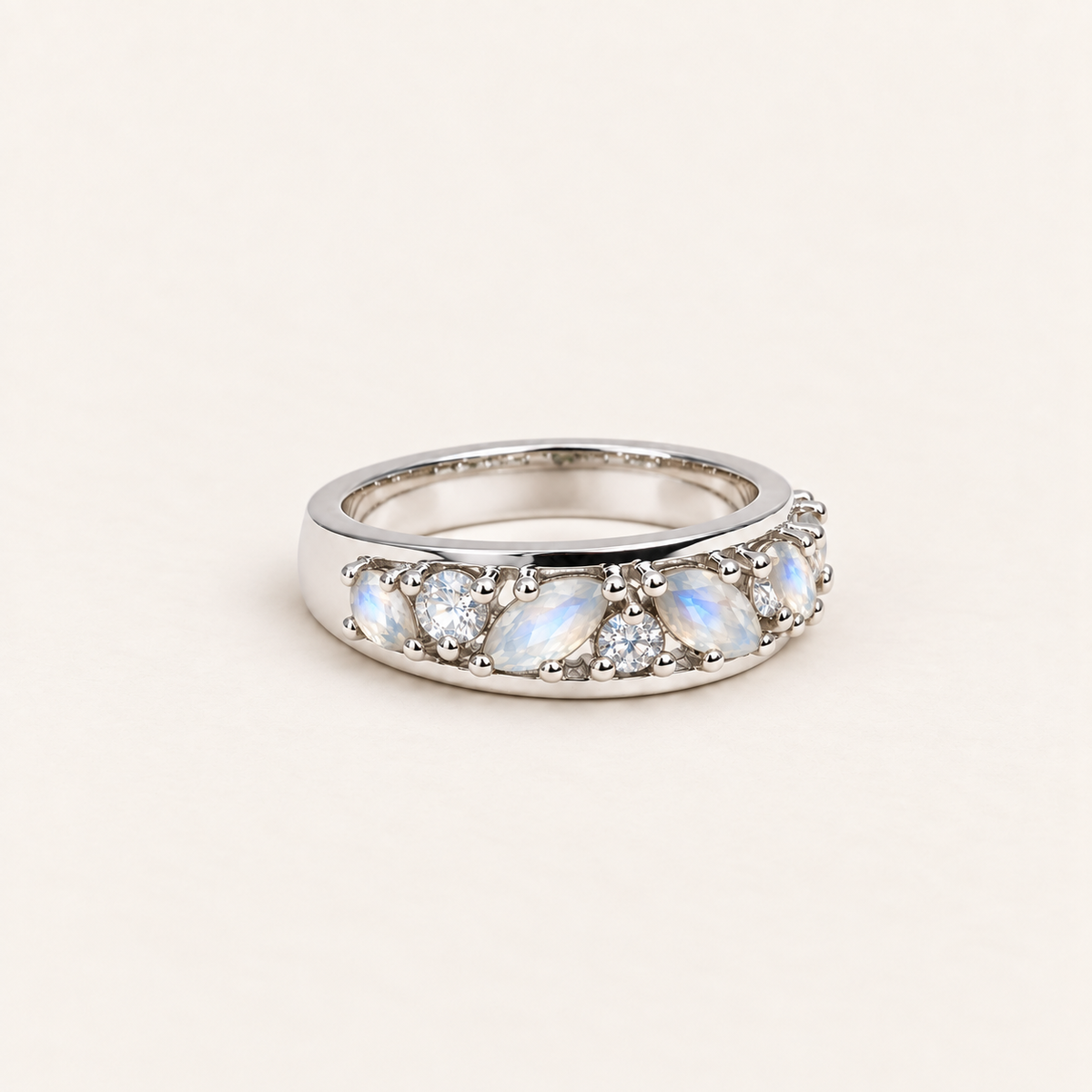 The Moonstone Eternity Ring – 925 sterling silver Moonstone ring by ZIVORI, alternate angle