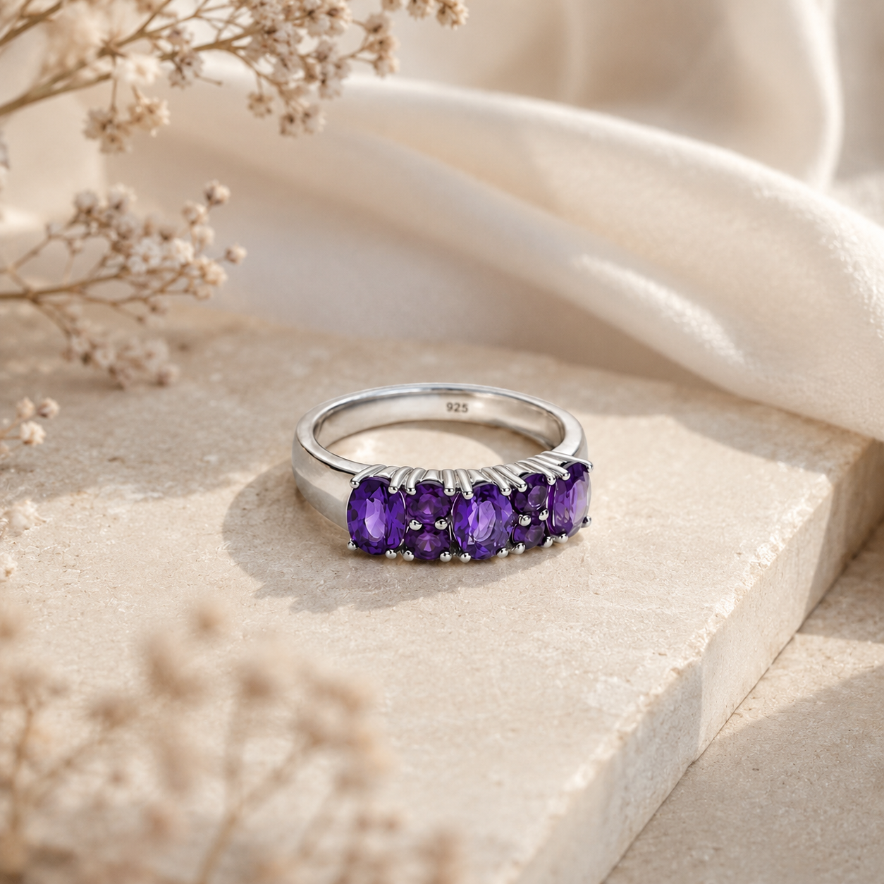 The Amethyst Violet Cascade Ring