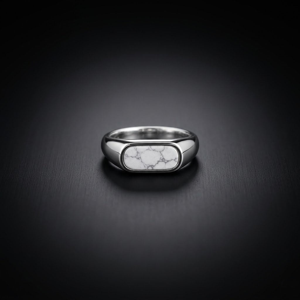 White Howlite Men's Minimalist Silver Ring