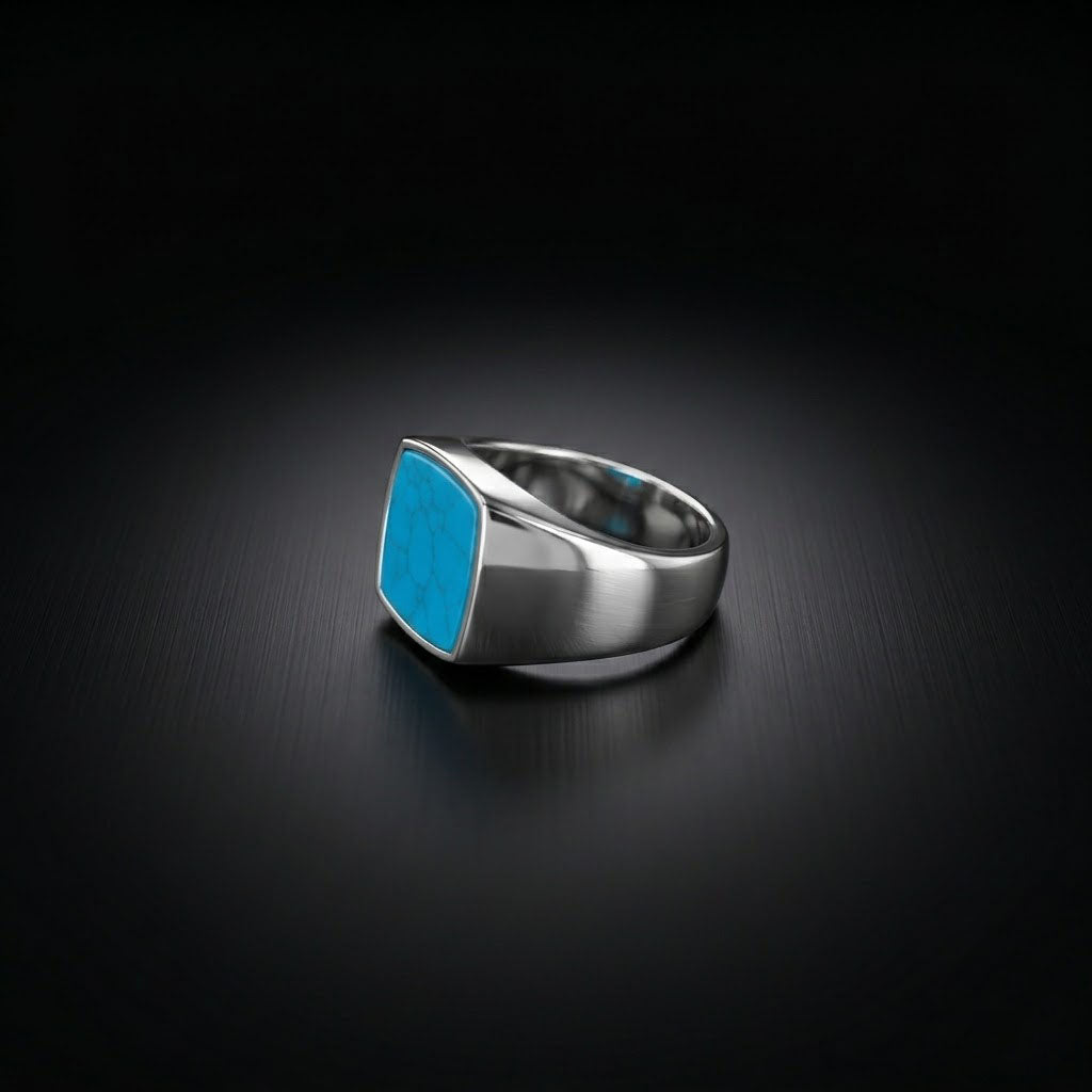 Men's Turquoise Signet Ring in Sterling Silver