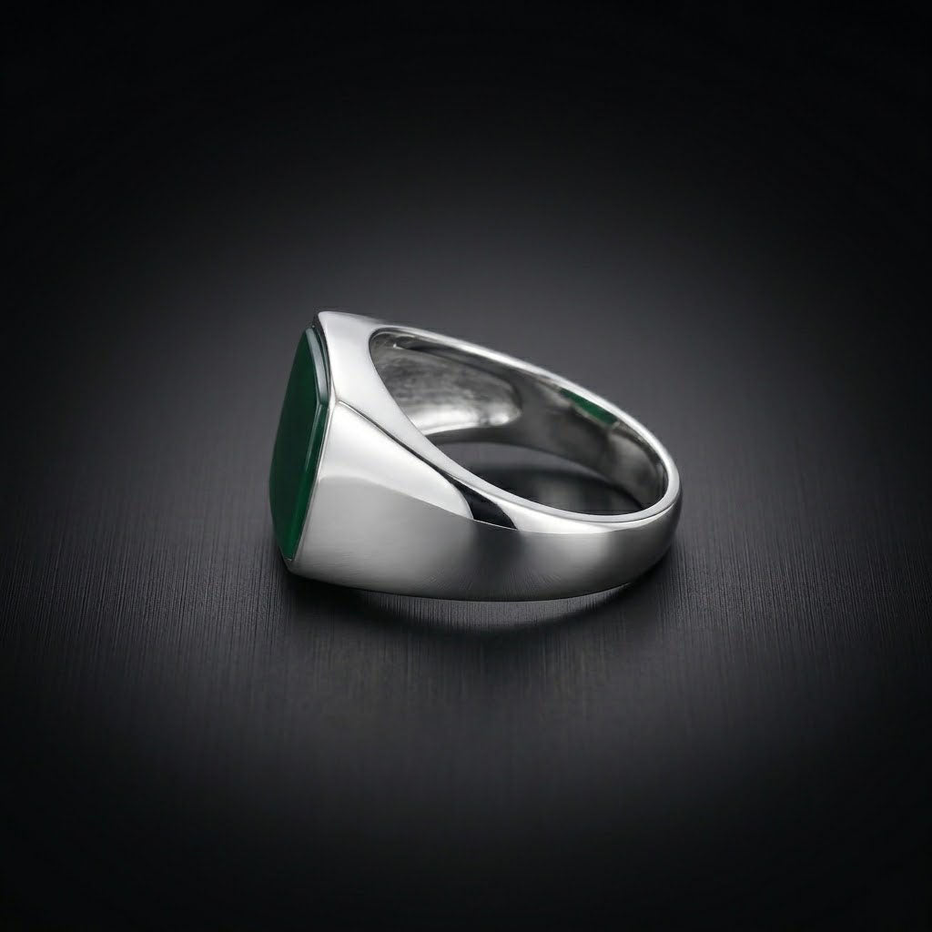 Green Onyx Signet Men's Ring in Sterling Silver