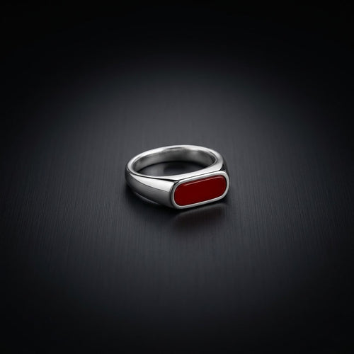 Dainty Red Onyx Men's Signet Ring – 925 sterling silver Onyx ring by ZIVORI, detail view