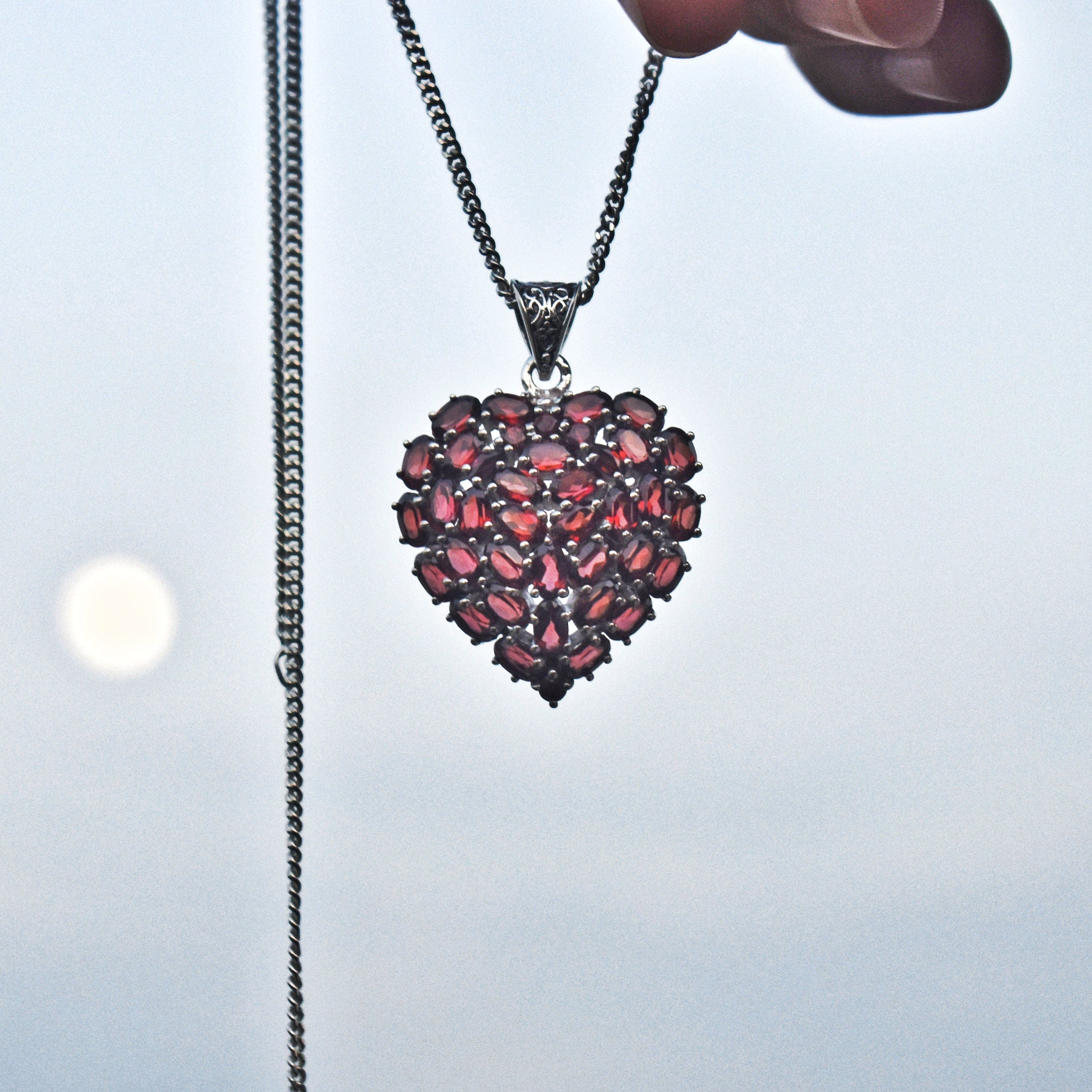 Garnet Gemstone Heart Pendant: Handmade 925 Sterling Silver Necklace