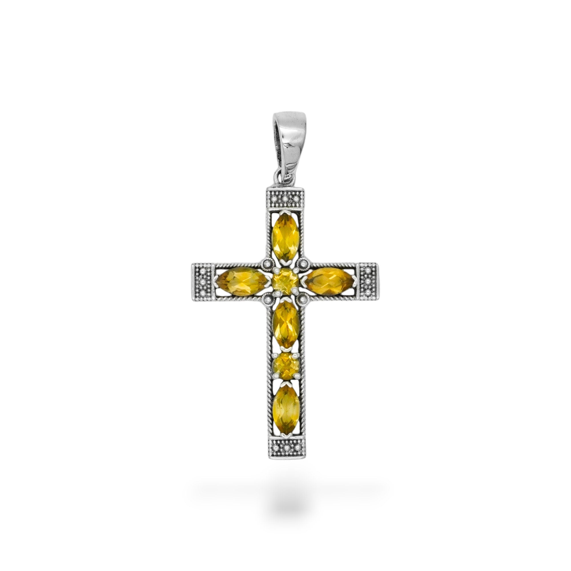 Vintage Peridot Cross Pendant: Sterling Silver Gemstone