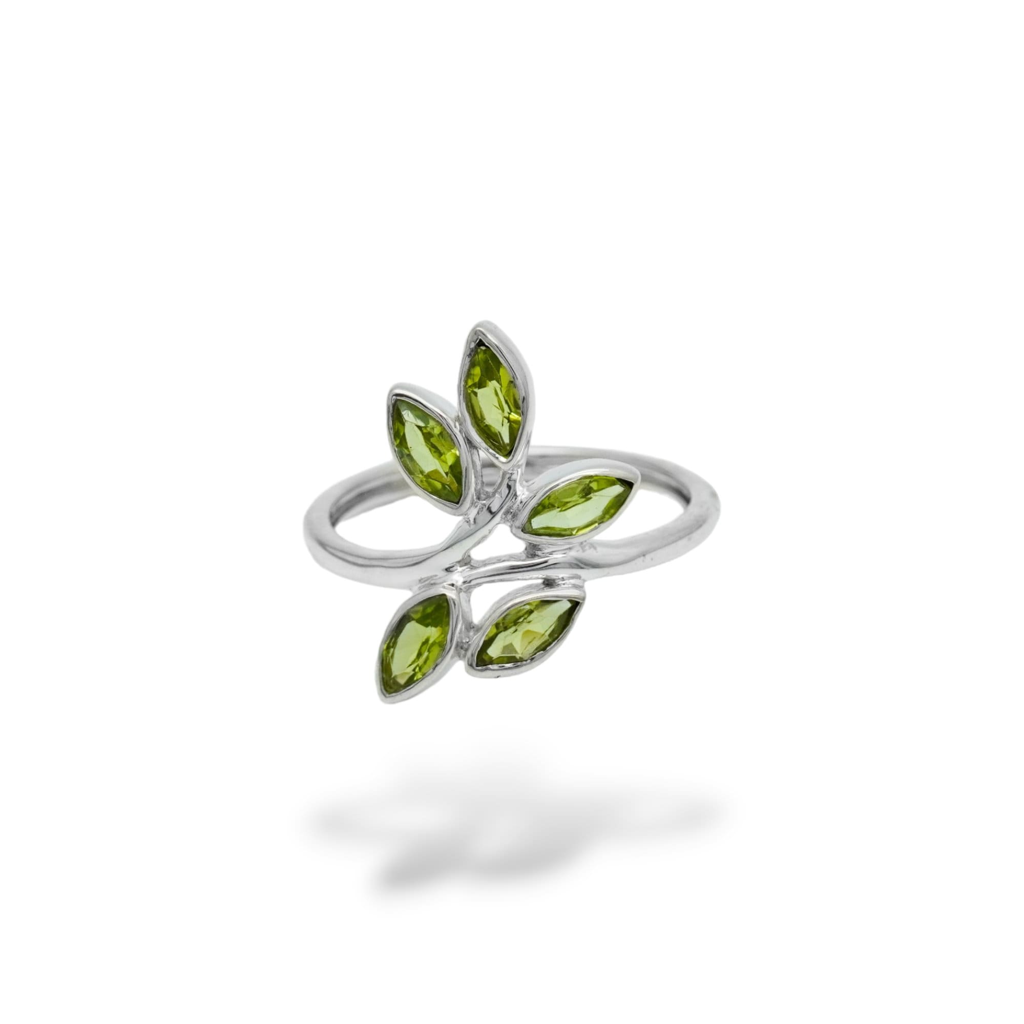 Dainty Peridot Leaf Ring: 925 Sterling Silver Gemstone Ring