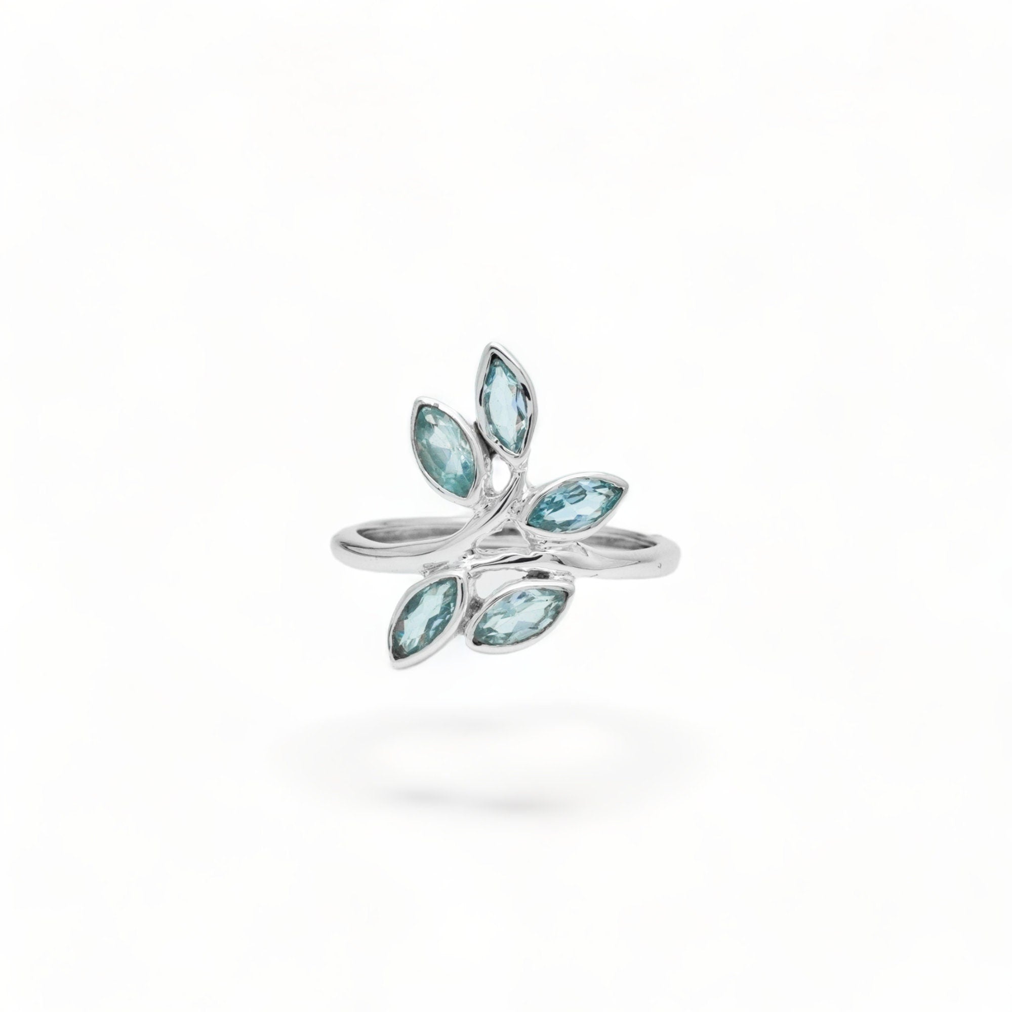 Dainty Peridot Leaf Ring: 925 Sterling Silver Gemstone Ring