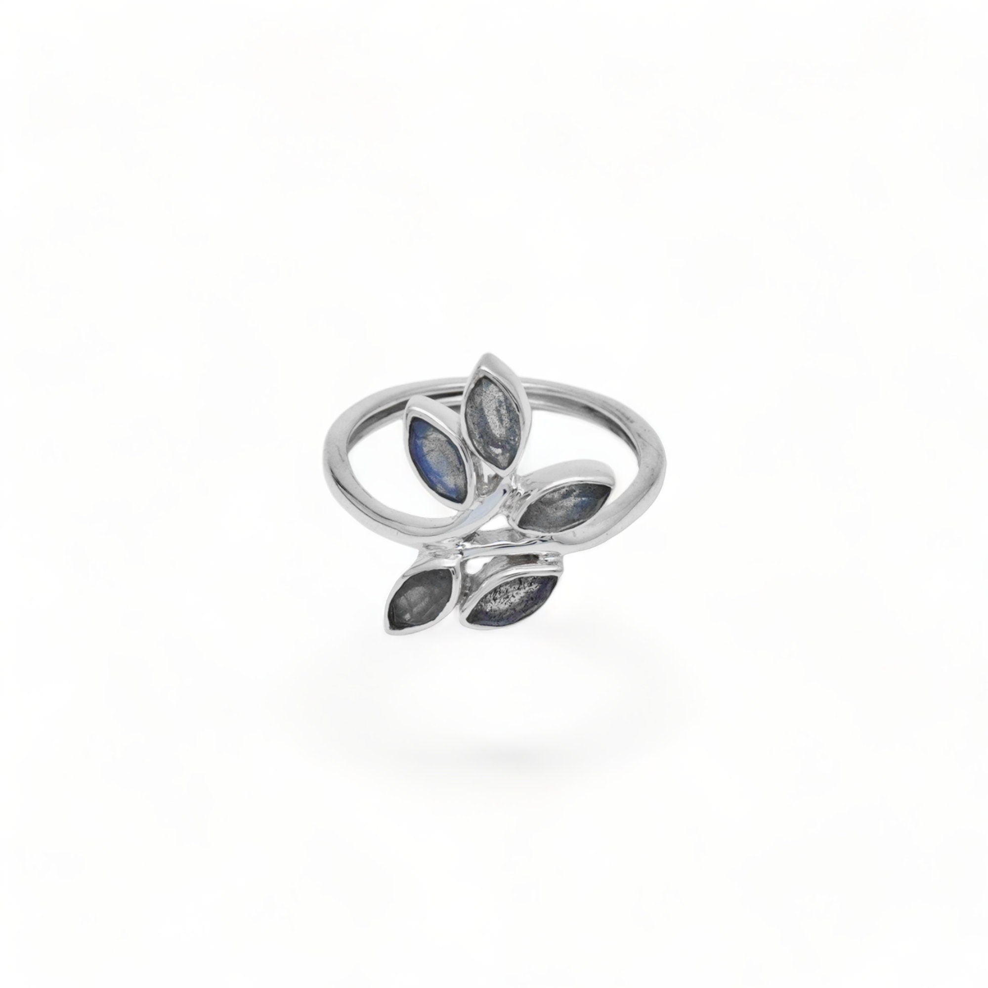 Dainty Peridot Leaf Ring: 925 Sterling Silver Gemstone Ring