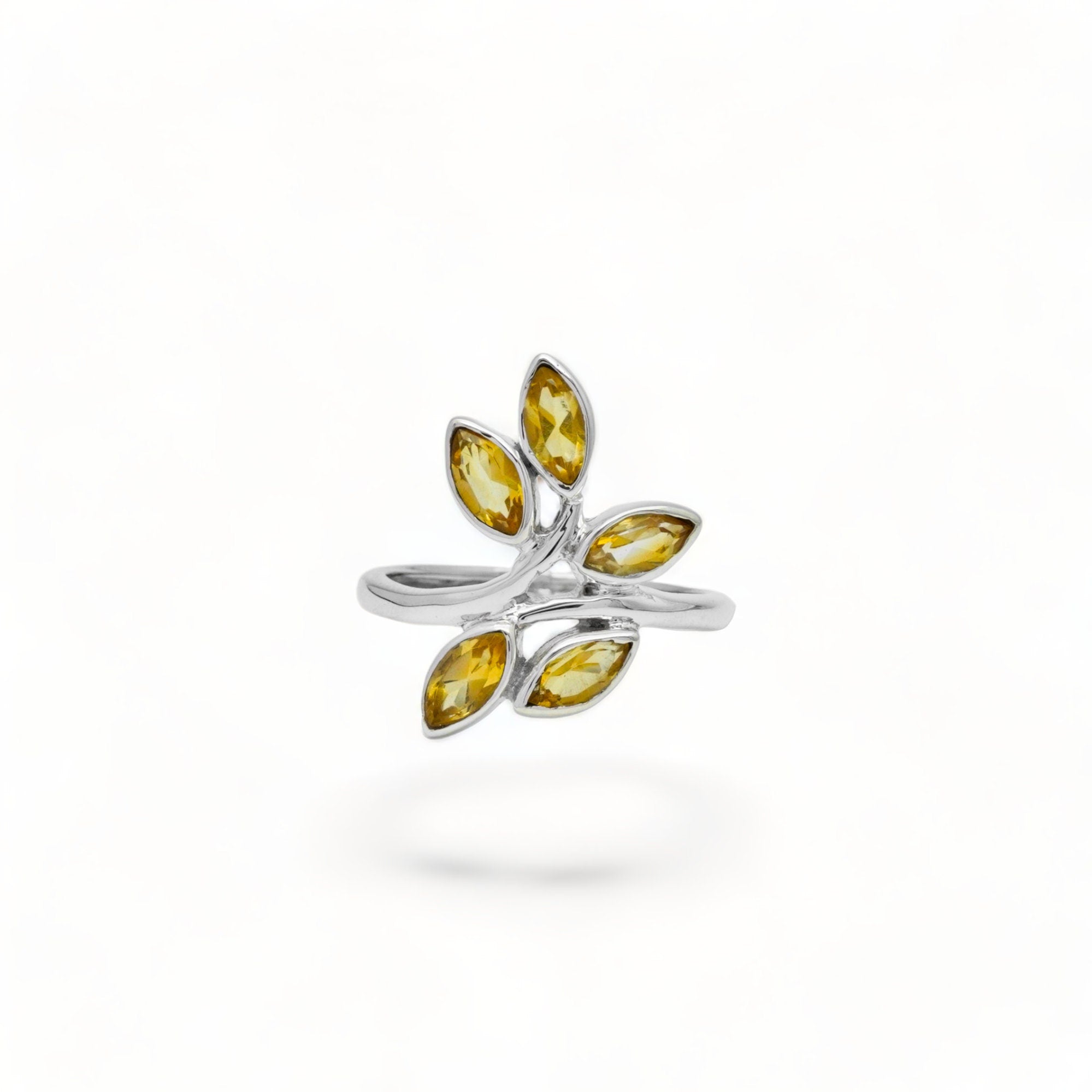 Dainty Peridot Leaf Ring: 925 Sterling Silver Gemstone Ring