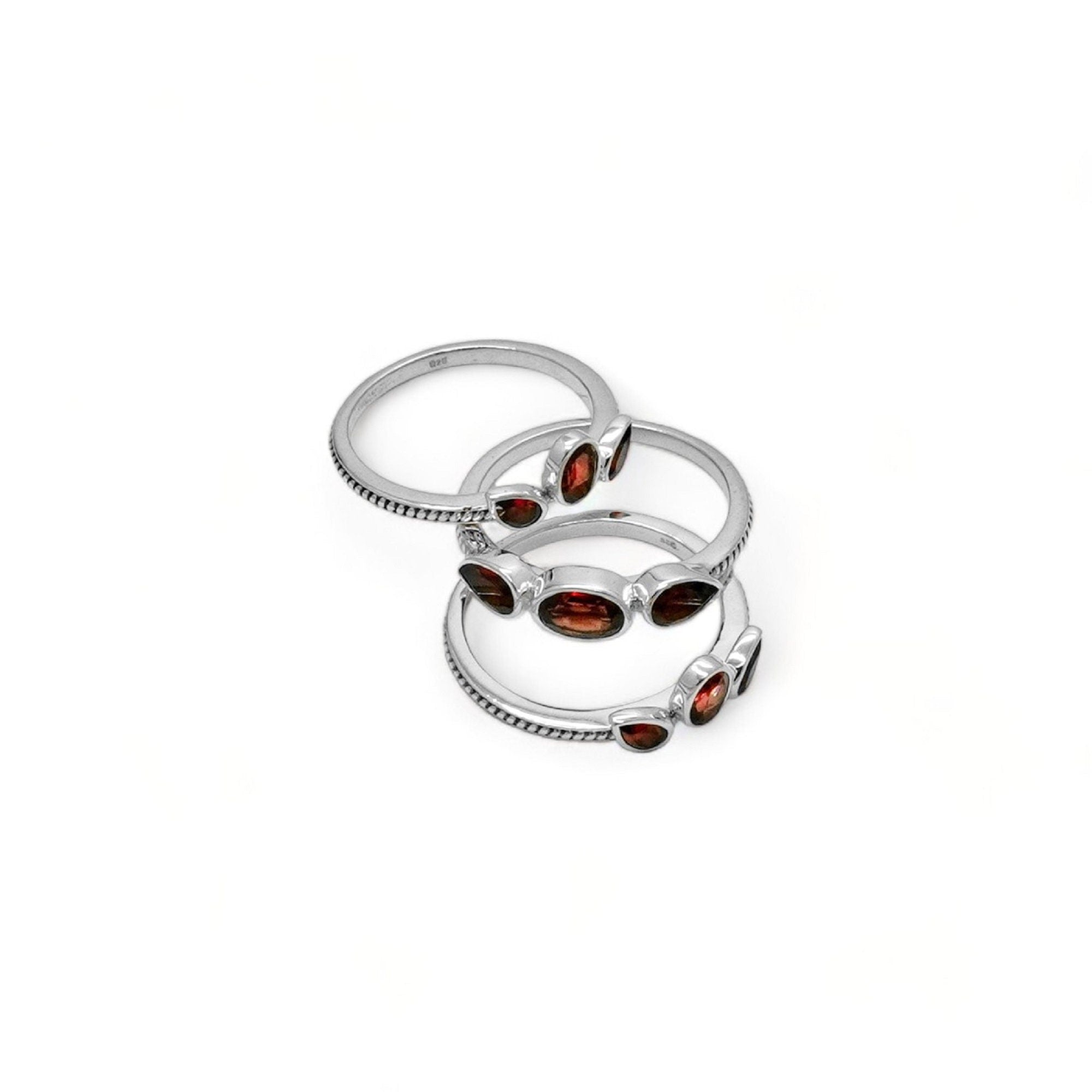 Minimalist Garnet Ring: 925 Sterling Silver Stackable Band